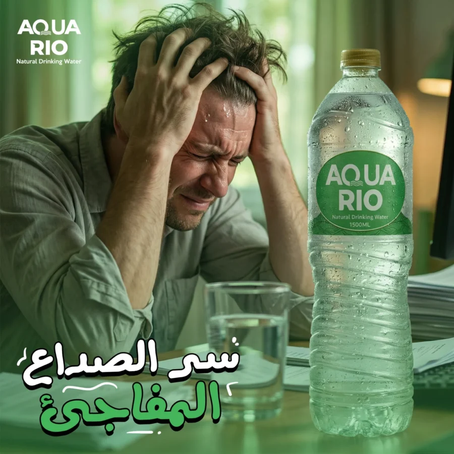 Aqua Rio post: man with a headache next to a cold bottle, 'the secret of the sudden headache'