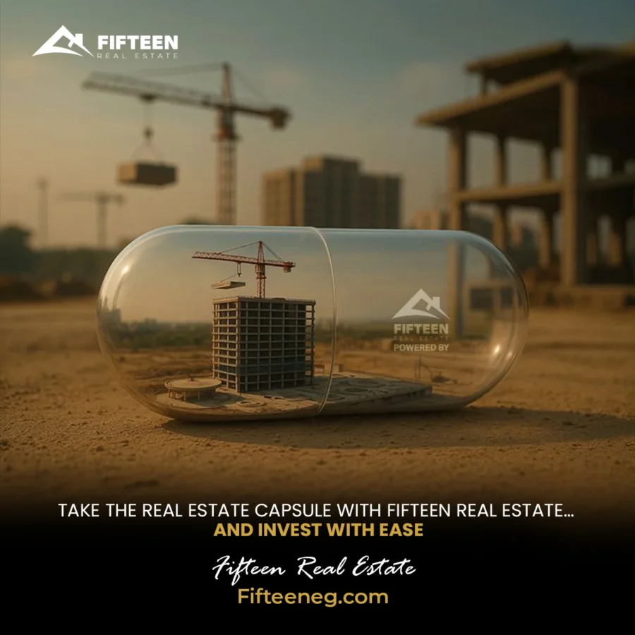 Fifteen Real Estate post: a building under construction sealed inside a clear capsule in the desert — invest with ease