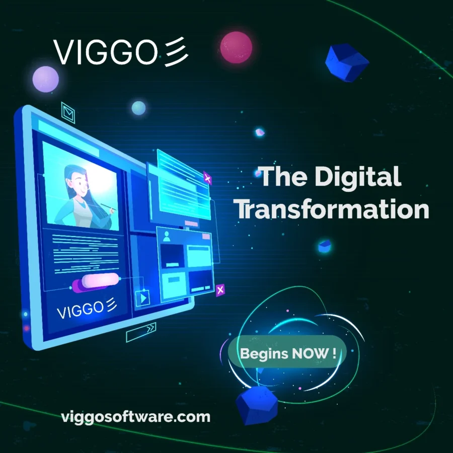 viggoVet post: floating 3D app windows in teal space