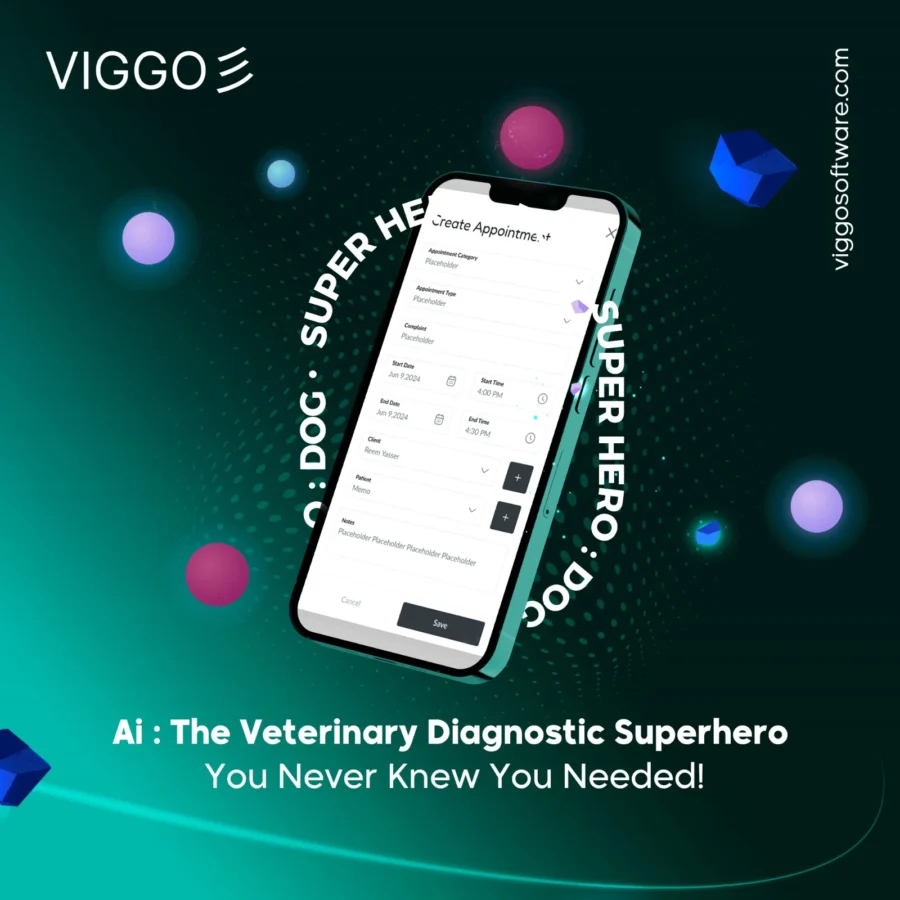viggoVet post: phone showing appointment creation screen
