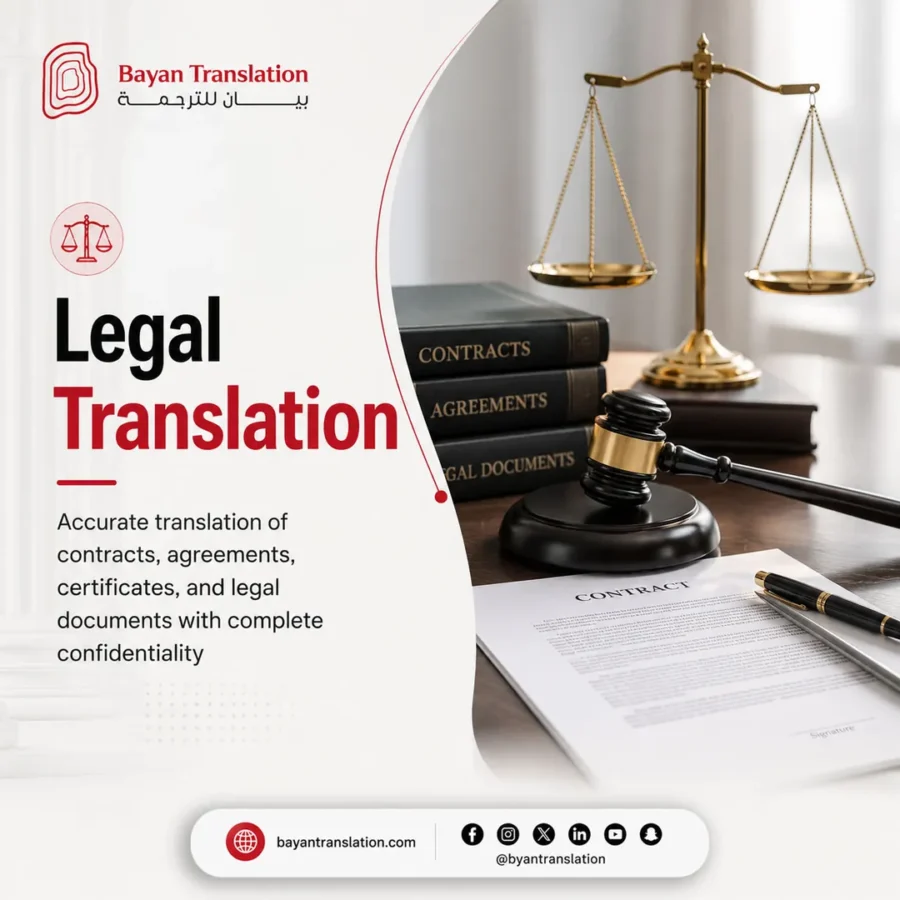 Bayan Translation post: legal translation, scales of justice and contract files
