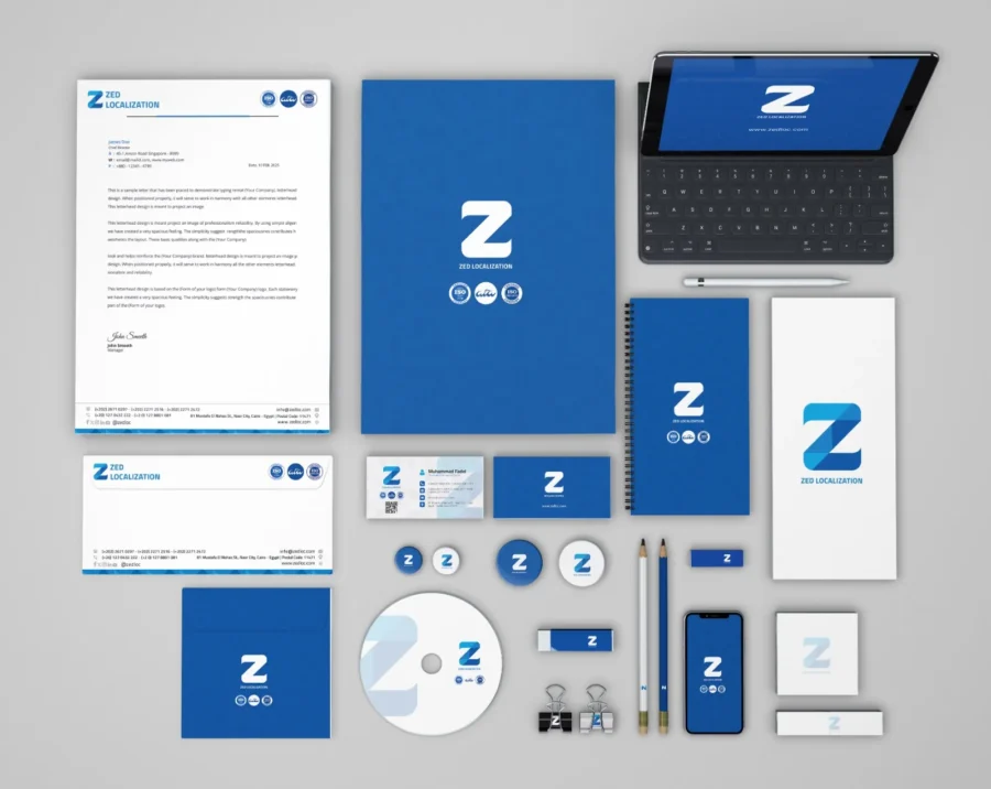 Zed Localization full stationery set in blue
