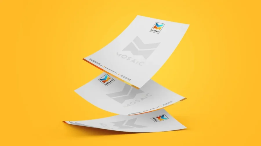 MOSAIC letterhead floating on yellow